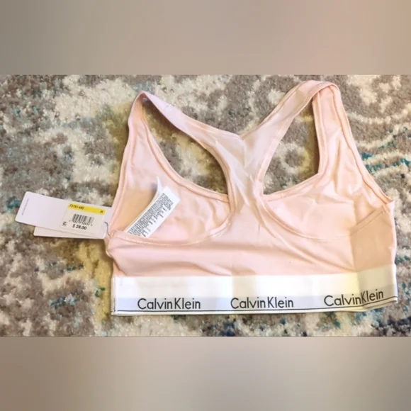 Calvin Klein racer back bralette pink size medium NWT - Picture 3 of 4